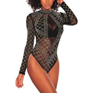 NWT Lrady Women's Sheer Mesh See Through Leotard Bodysuit Body Tops XXL 2X